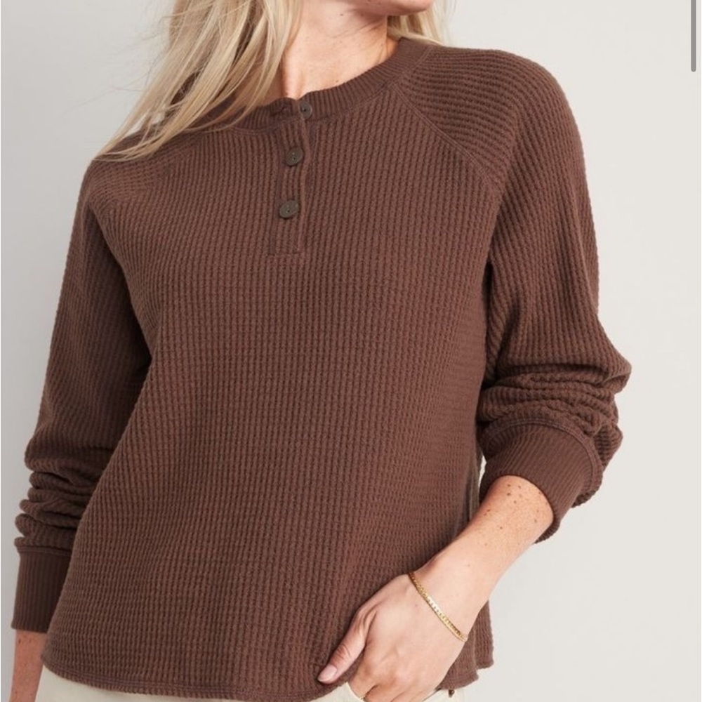 OLD NAVY PLUSH WAFFLE KNIT HENLEY TOP TALL